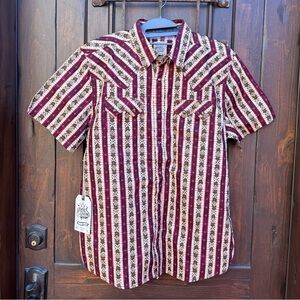Men's Burgundy and Cream Striped Button-Down Shirt